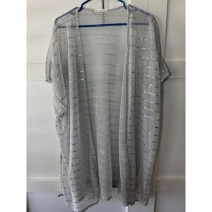 Silver Tone Metallic Sequin Striped Kimono Cardigan One Size Party Accessory